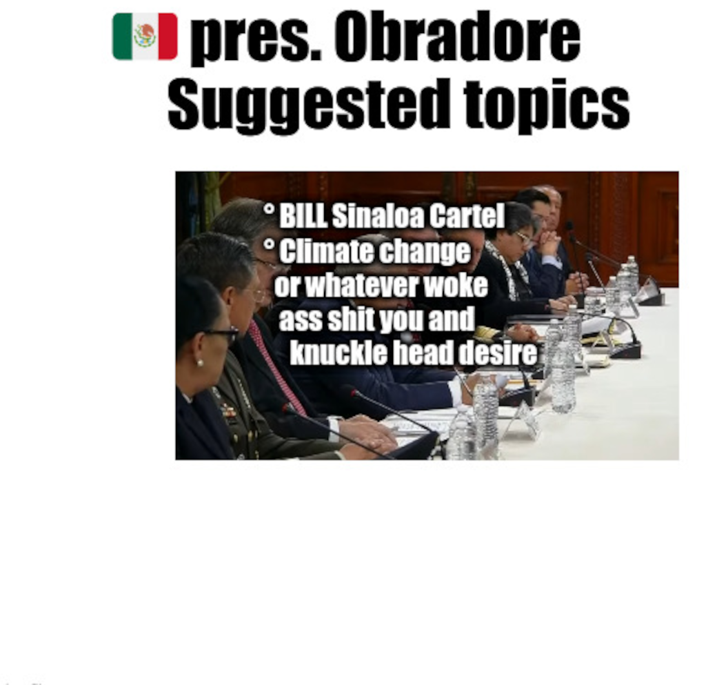 Obradore 's list of topics for discussion Biden Trudeau